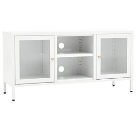 Meuble TV avec 2 Portes | Style Vintage | Rangement matériel télé Audio Video Gaming | 105x35x52cm Blanc