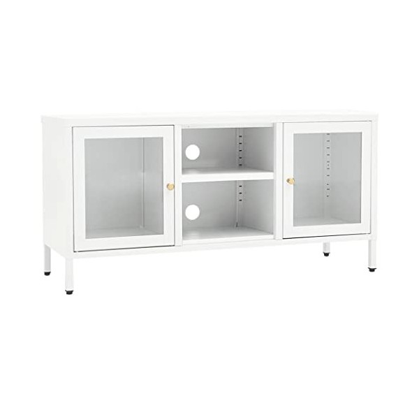 Meuble TV avec 2 Portes | Style Vintage | Rangement matériel télé Audio Video Gaming | 105x35x52cm Blanc