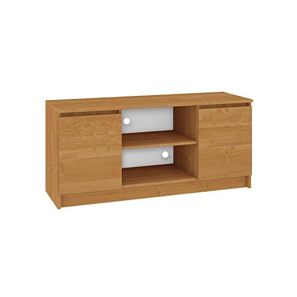 Hucoco Dusk | Meuble Bas TV Contemporain Salon/séjour 120x55x40 cm | 2 niches + 2 Portes | Rangement matériel Audio/Video/Gam