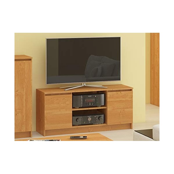 Hucoco Dusk | Meuble Bas TV Contemporain Salon/séjour 120x55x40 cm | 2 niches + 2 Portes | Rangement matériel Audio/Video/Gam