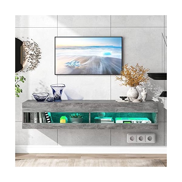 GGMWDSN Meuble TV LED, Meuble TV Bas en Blanc Brillant avec éClairage LED, Meuble TV de Haute Qualité avec Beaucoup dEspace 