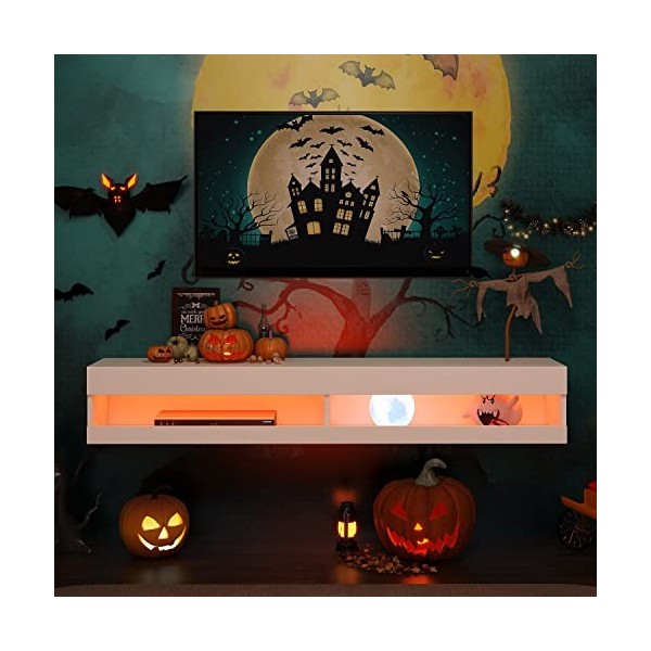 GGMWDSN Meuble TV LED Meuble Mural Suspendu, Meuble TV en Blanc avec éClairage LED, Tableau TV de Haute Qualité avec Beaucoup