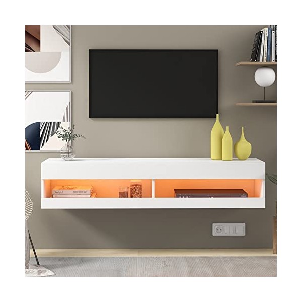 GGMWDSN Meuble TV LED Meuble Mural Suspendu, Meuble TV en Blanc avec éClairage LED, Tableau TV de Haute Qualité avec Beaucoup