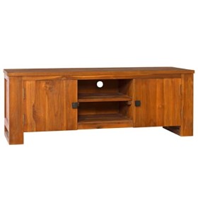 Meuble TV 110x30x40 cm Bois de Teck Massif - Meuble Chambre, Support Télé pour Salon Salle à Manger Chambre, Style Industriel