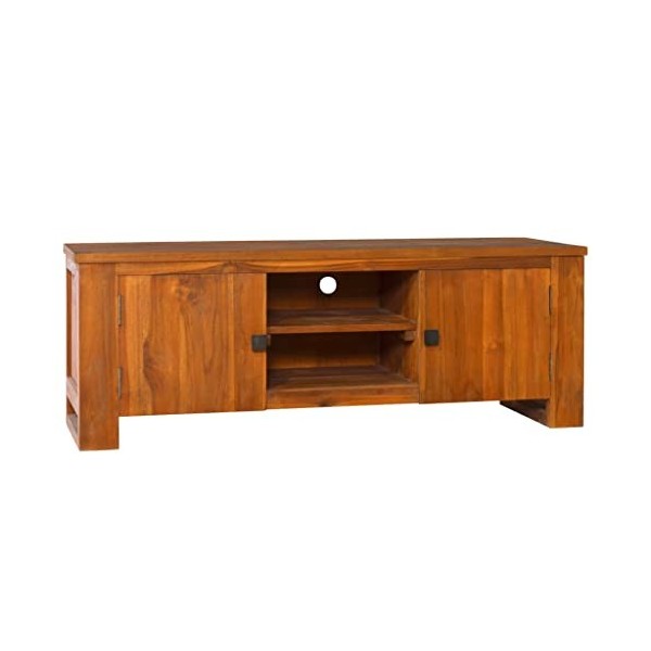 Meuble TV 110x30x40 cm Bois de Teck Massif - Meuble Chambre, Support Télé pour Salon Salle à Manger Chambre, Style Industriel