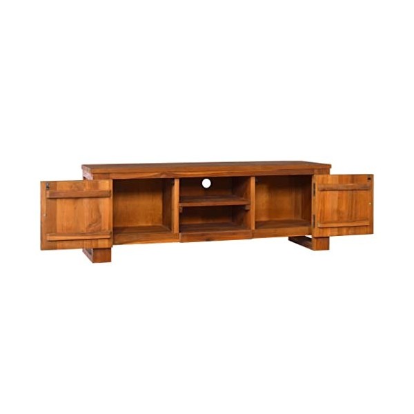 Meuble TV 110x30x40 cm Bois de Teck Massif - Meuble Chambre, Support Télé pour Salon Salle à Manger Chambre, Style Industriel