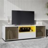 Meuble TV avec éclairage LED et portes coulissantes pour TV de 60" - Plateau de table avec structure en marbre et design en v