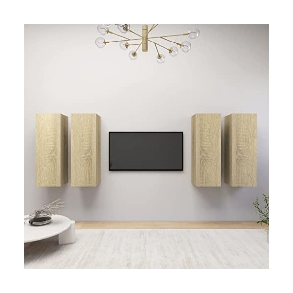 Meuble TV,Étagère TV Flottante, Support de Télévision Flottant Fixé au Mur Centre de Console Multimédia de Divertissement Gra