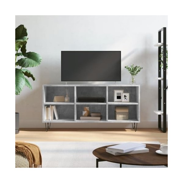 Meuble TV Gris béton 103,5x30x50 cm Bois dingénierie - Meuble télé, Meuble TV Industriel, Meuble Chambre, Convient pour Salo
