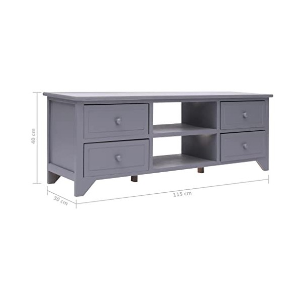 lvssiao Meuble TV pour salon en bois de Paulownia Gris 115 x 30 x 40 cm Très résistant Module TV pour chambre à coucher salon