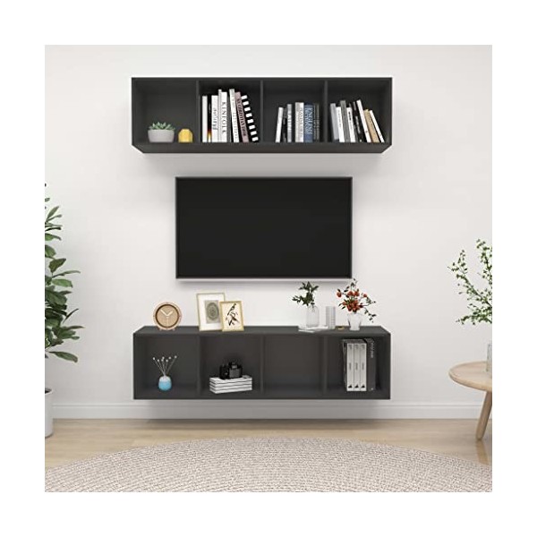 lvssiao Modulo TV Meuble de salon Meubles muraux pour TV 2 pièces Gris Table TV facile à nettoyer pour chambre à coucher sall