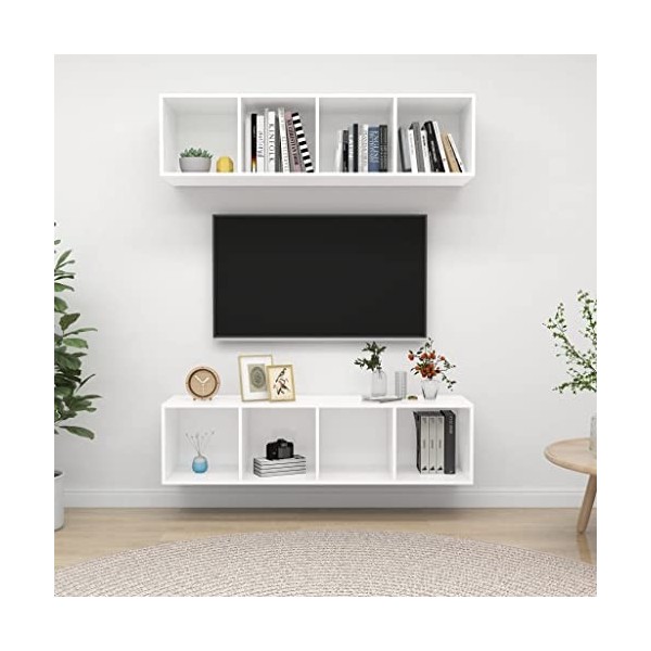 lvssiao Modulo TV Meuble de salon Meubles muraux pour TV 2 pièces aggloméré Blanc Table TV facile à nettoyer pour chambre à c