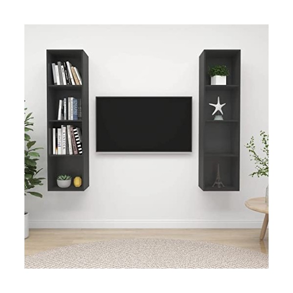 Table Télévision Basse, Simplicité et Élégance Meubles Muraux pour TV 2 pièces Gris Meuble TV Salon avec Grand Stockage