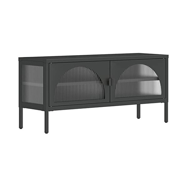 FAMIROSA Meuble TV Noir 105x35x50 cm Verre et Acier 21.68KG 