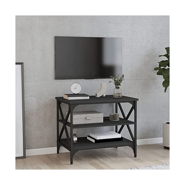 Homgoday Meuble TV noir 60 x 40 x 50 cm en bois dingénierie - Meuble TV Hifi - Meuble TV stéréo - Meuble de salon - Coffre d
