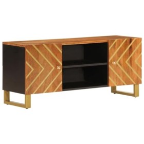 LAPOOH Meuble TV Marron et Noir 105x33,5x46 cm Bois Massif manguier,Meuble TV,Ensemble Meuble TV,Table TV