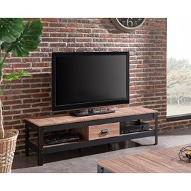 Industrie Meuble TV Design Industriel Noir Métal et Bois 150,9 x 38,5 x 40 cm