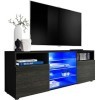 ExtremeFurniture T38 Meuble TV, Carcasse en Noir Mat/Façade en Carbone Mat + LED Bleues