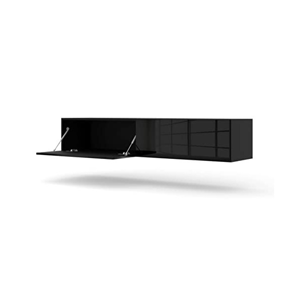 Homlando Bingo Meuble TV Lowboard 160 cm à suspendre Buffet Table Hi-Fi MDF Noir Mat/Noir Brillant
