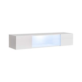 MB Muebles Bonitos | Meuble TV Suspendu 1 Porte | Meuble TV de Salon avec LED | 160 x 30 x 29cm | Blanc Finition Brillante | 
