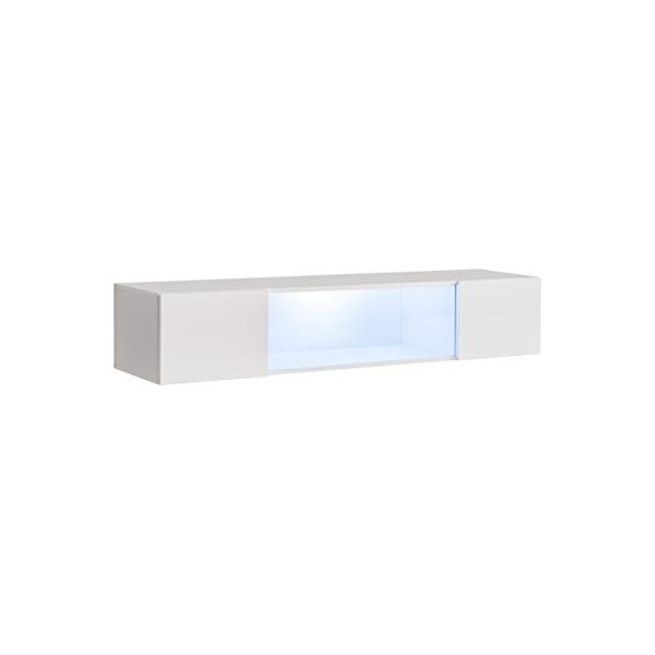 MB Muebles Bonitos | Meuble TV Suspendu 1 Porte | Meuble TV de Salon avec LED | 160 x 30 x 29cm | Blanc Finition Brillante | 