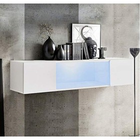 MB Muebles Bonitos | Meuble TV Suspendu 1 Porte | Meuble TV de Salon avec LED | 160 x 30 x 29cm | Blanc Finition Brillante | 