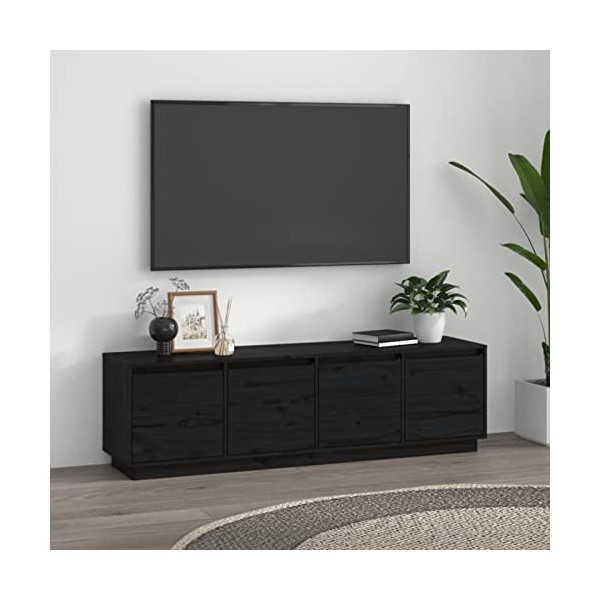 CIADAZ Meuble TV Noir 156x37x45 cm Bois de pin Massif,Meuble TV,Meuble TV Moderne,Meuble de Salon
