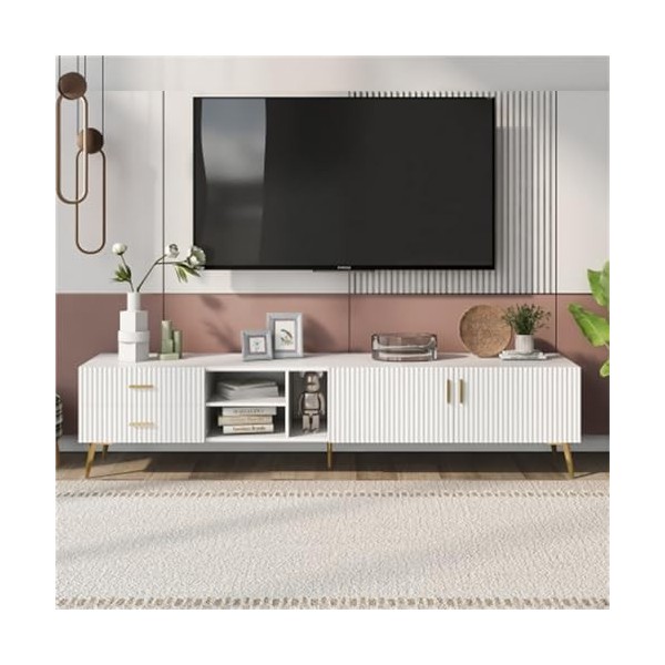 Meuble TV Moderne pour Téléviseurs 75 Pouces Meuble TV Tableaux TV avec 2 Portes Et Tiroirs Lowboards Table Console TV Meuble