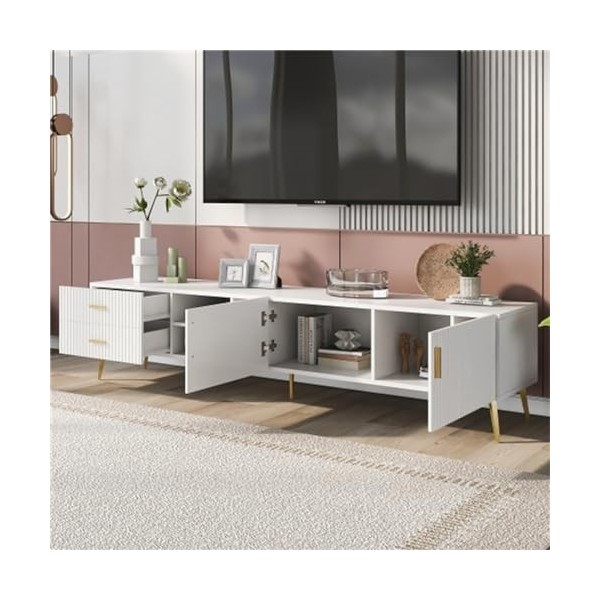 Meuble TV Moderne pour Téléviseurs 75 Pouces Meuble TV Tableaux TV avec 2 Portes Et Tiroirs Lowboards Table Console TV Meuble