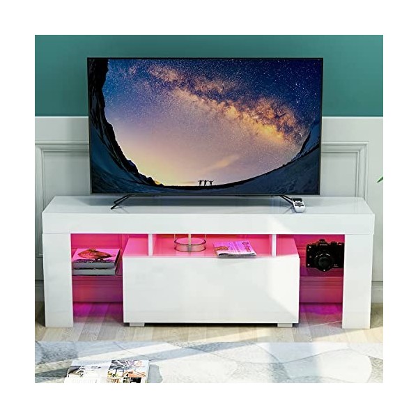 GGMWDSN Meuble TV Blanc Leisure Zone, Meuble TV Meuble TV Blanc Brillant avec éClairage LED avec Tiroirs, 130X45X35 Cm