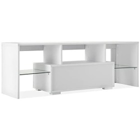 GGMWDSN Meuble TV Blanc Leisure Zone, Meuble TV Meuble TV Blanc Brillant avec éClairage LED avec Tiroirs, 130X45X35 Cm
