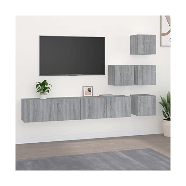 Meuble TV Mural Sonoma Gris Bois dingénierie - Banc TV, Meuble TV Suspendu, Convient pour Salon ou Chambre