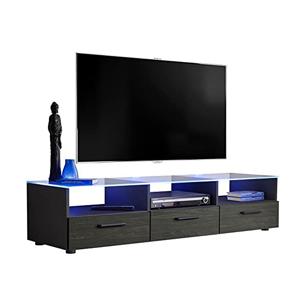 ExtremeFurniture T35 Meuble TV, Carcasse en Wotan Mat/Façade en Gris Brillant sans LED