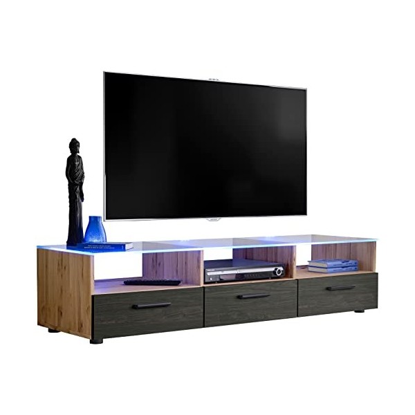 ExtremeFurniture T35 Meuble TV, Carcasse en Wotan Mat/Façade en Gris Brillant sans LED
