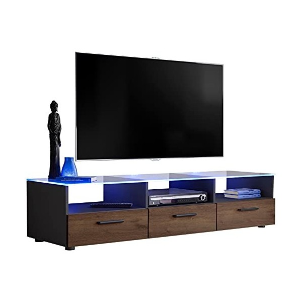 ExtremeFurniture T35 Meuble TV, Carcasse en Wotan Mat/Façade en Gris Brillant sans LED