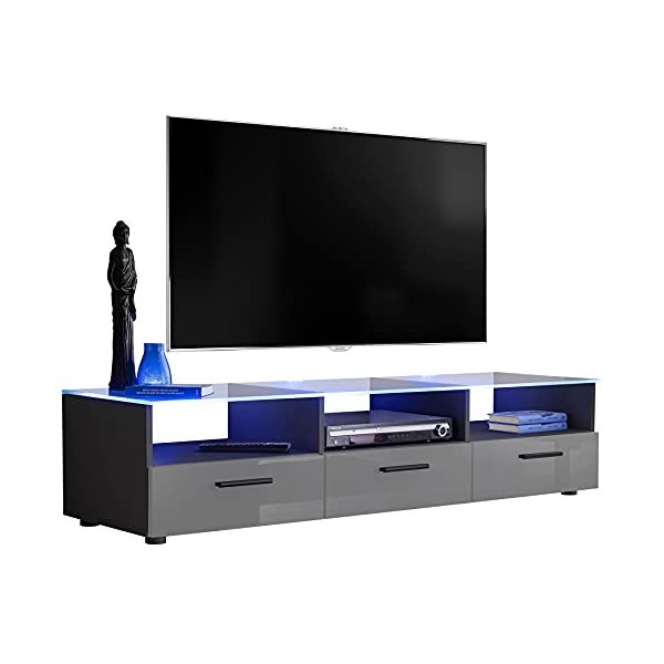 ExtremeFurniture T35 Meuble TV, Carcasse en Wotan Mat/Façade en Gris Brillant sans LED