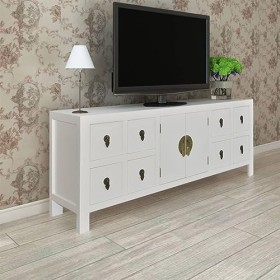 vidaXL Meuble TV Blanc 110x24x48 cm Bois dingénierie