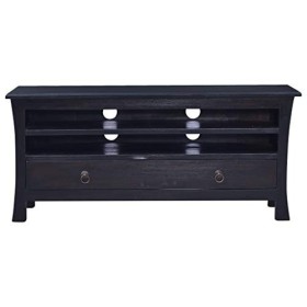 lvssiao Meuble TV pour salon, meuble TV en bois massif dacajou noir café 100 x 30 x 45 cm très résistant Module TV pour cham