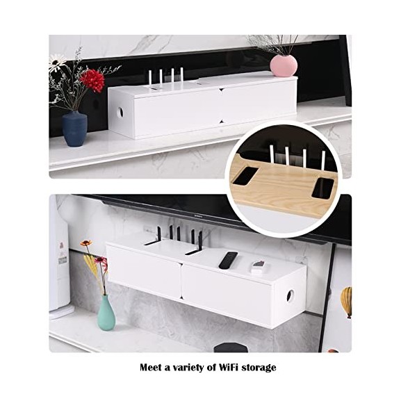 JUNNIU Meuble TV Mural 60/80Cm Set-Top Box Étagère WiFi Router Box, Meuble TV Mural, Étagère TV Flottante Meuble de Rangement