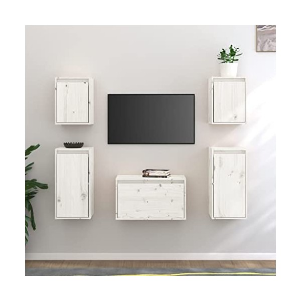 Générique Meubles TV 5 pcs Blanc Bois Massif de pin,26.6 KG,3100270, Meubles, Meubles TV