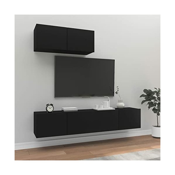 BaraSh Ensemble de Meubles TV 3 pcs Noir Bois dingénierie,Meuble TV,Table Basse Salon Meuble TV,Table Basse LED Couleurs