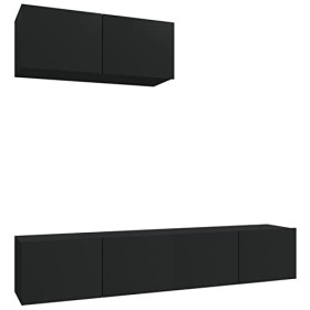 BaraSh Ensemble de Meubles TV 3 pcs Noir Bois dingénierie,Meuble TV,Table Basse Salon Meuble TV,Table Basse LED Couleurs