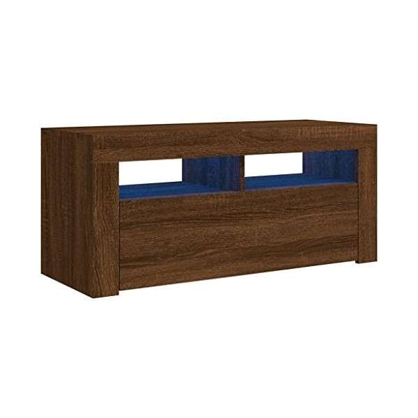 Meuble TV avec lumières LED Chêne Marron 90x35x40 cm - Meuble télé, Meuble TV Industriel, Meuble Chambre, Convient pour Salon