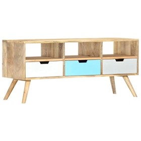 Camerina Meuble TV 110x35x48 cm Bois de manguier Massif,Meuble TV,Table Basse Salon Meuble TV,Table Basse LED Couleurs