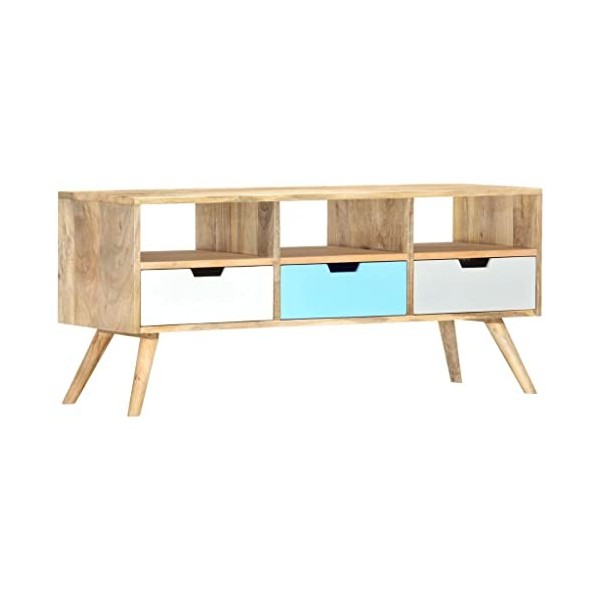 Camerina Meuble TV 110x35x48 cm Bois de manguier Massif,Meuble TV,Table Basse Salon Meuble TV,Table Basse LED Couleurs