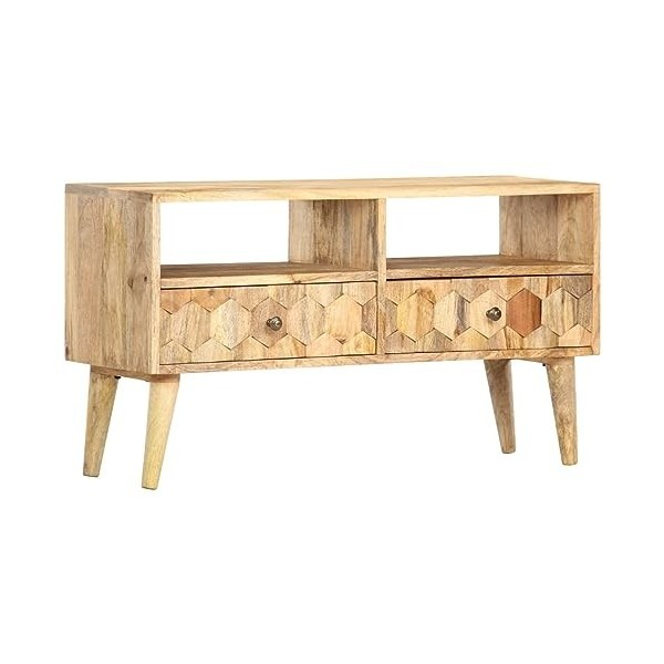 ZEYUAN Meuble TV 90x30x50 cm Bois de manguier Solide,Table Television Salon,Meuble Télé Haut,Meuble TV Haut