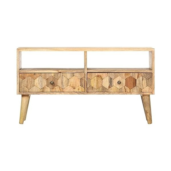 ZEYUAN Meuble TV 90x30x50 cm Bois de manguier Solide,Table Television Salon,Meuble Télé Haut,Meuble TV Haut