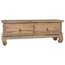 ZEYUAN Meuble TV 110x35x40 cm Bois de Teck Solide,Table Basse Salon Meuble TV,Table Basse LED Couleurs,Meuble TV