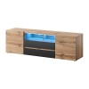 Selsey Bros - Meuble TV/Banc TV 140 cm, chêne wotan/Noir Brillant, avec LED 