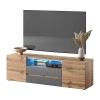 Selsey Bros - Meuble TV/Banc TV 140 cm, chêne wotan/Noir Brillant, avec LED 